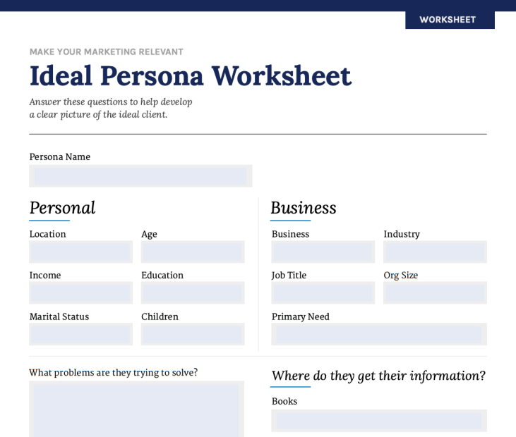 ideal persona worksheet duct tape marketing